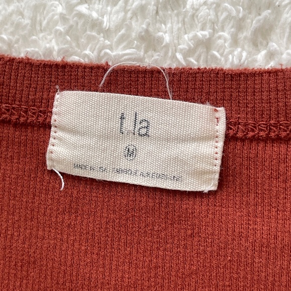 T.la Anthropologie Pullover Sweater Women's M Burnt Orange Crew Neck Stretch - Picture 7 of 11